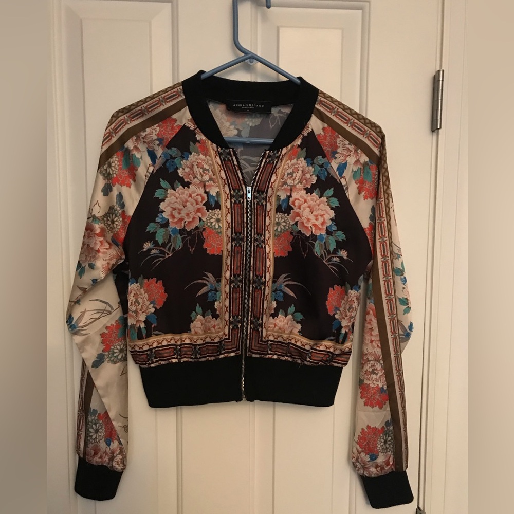 Akira Chicago Floral Bomber Jacket, sz M